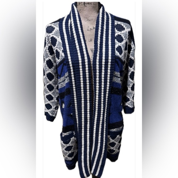 Lucky Brand Blue and White Knit Cardigan - Picture 1 of 8